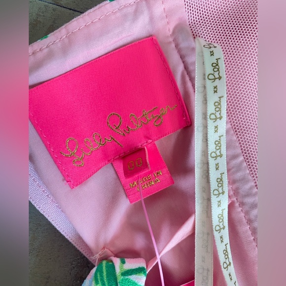 Lilly Pulitzer Kylo Strapless Skirted Romper w Sash Dress Pink Green NWT Size 00 - Picture 14 of 17